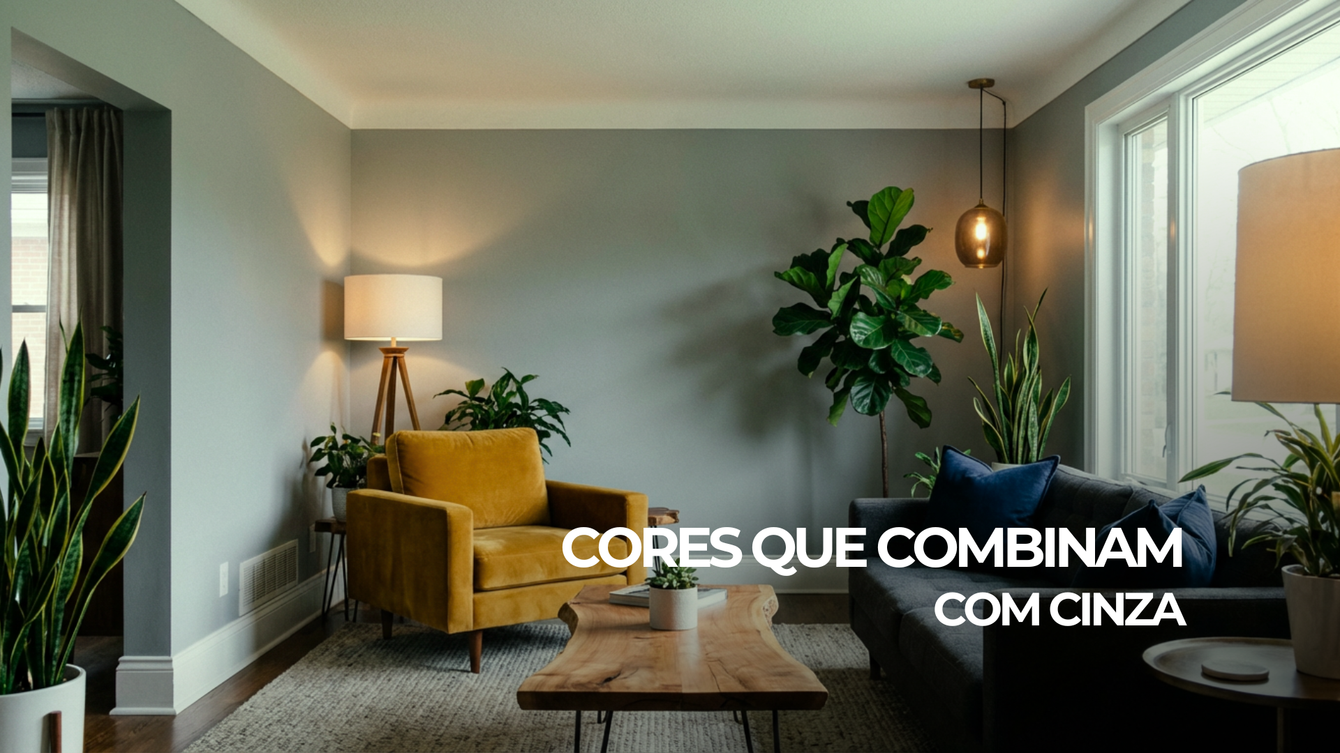 Sala moderna com parede cinza